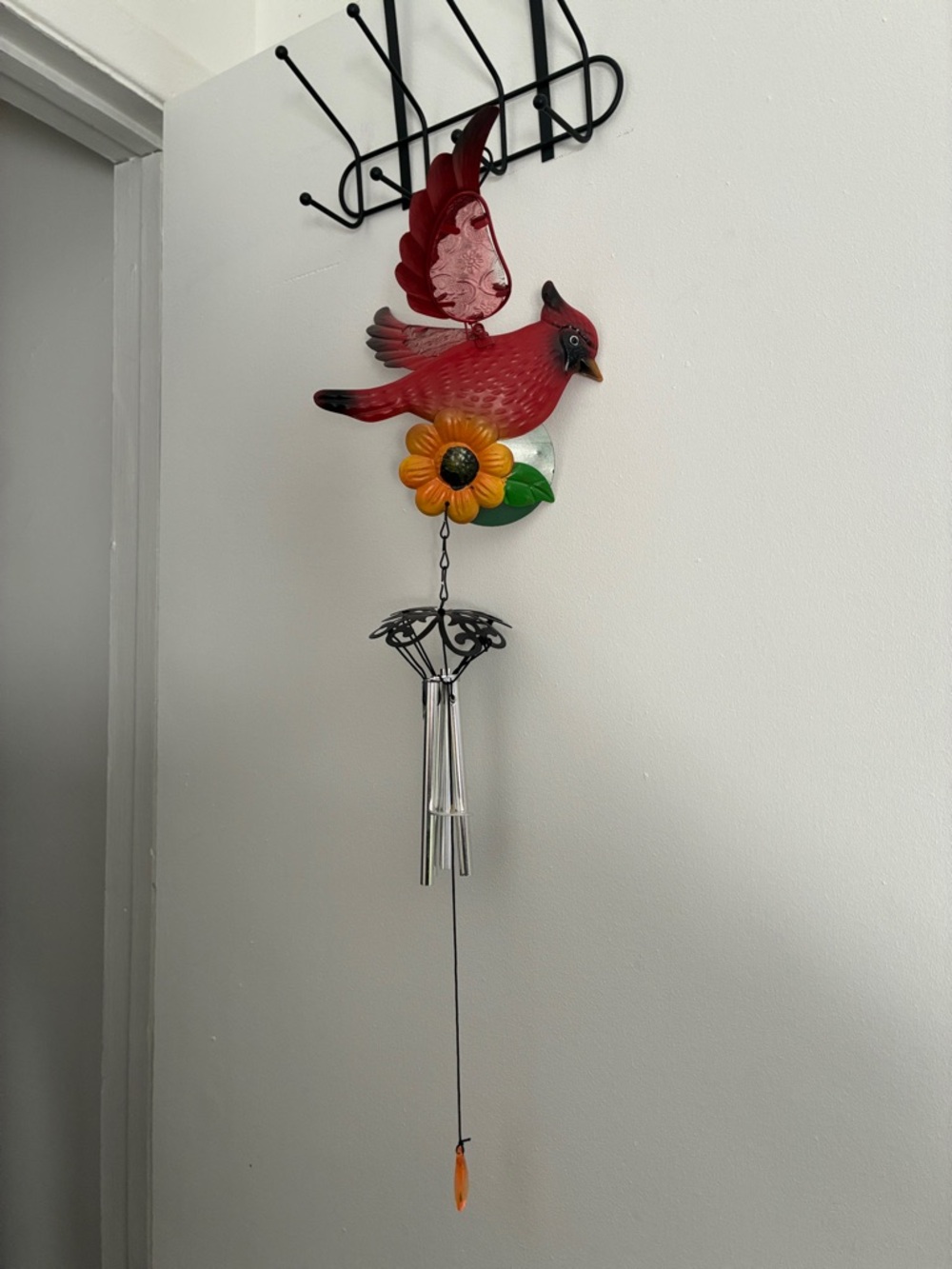 NWT- Metal & Glass- Red Cardinal & Sunflower Wind Chime
